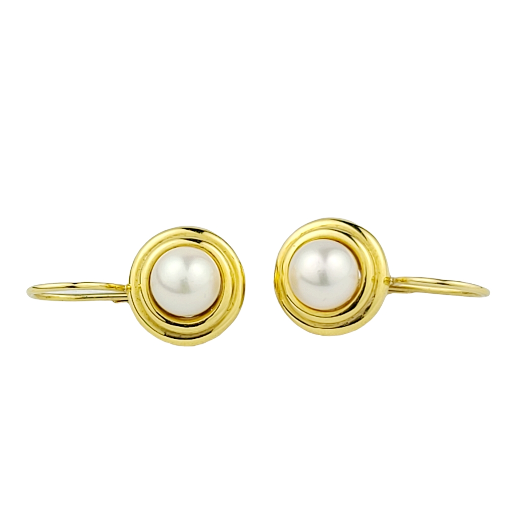 18k Yellow Gold Freshwater Leverback Pearl Earrings